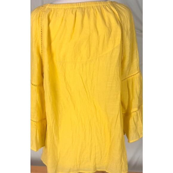 C est 1946 Large Yellow Bell 1/2 Sleeve Round Neck Guazy Top Ryaon Polyester - Picture 7 of 10